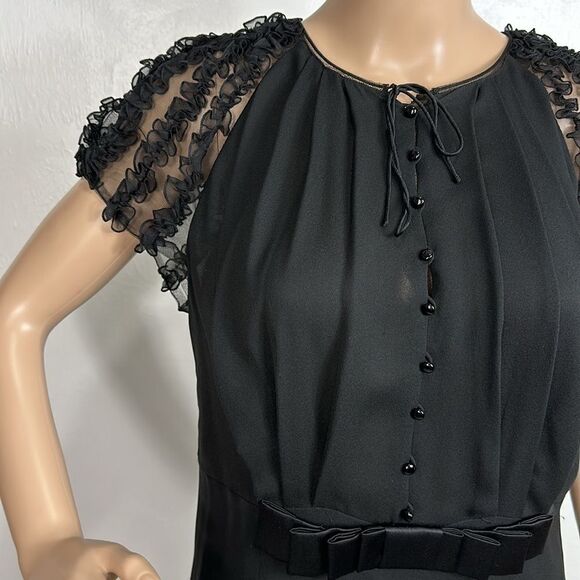 Rena Lange Black Lace Short Sleeve Button Closure Dress Size M - Picture 2 of 10
